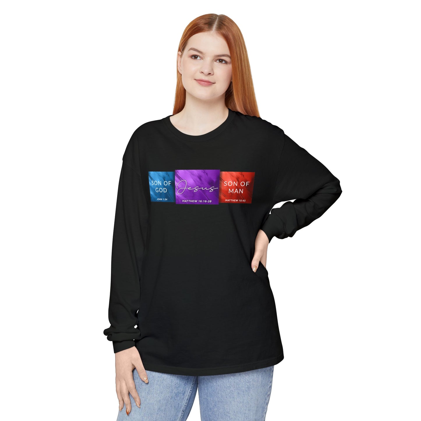 Son of Man Son of God Cotton T‑Shirt — Christian Faith Graphic Long Sleeve Tee