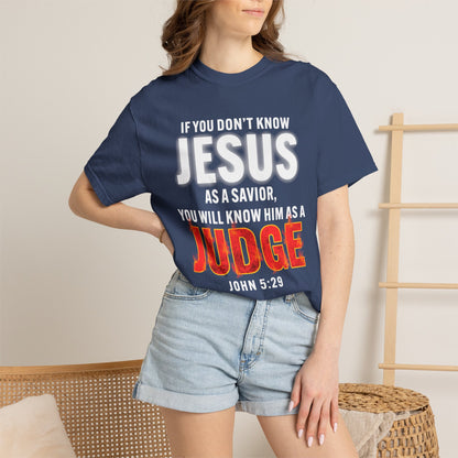 Know Jesus as Savior Cotton T-shirt — Faith-Based Christian Tee