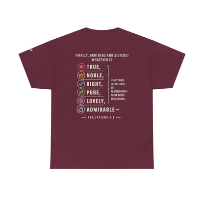 Philippians 4:8 True Noble Right Pure Lovely Adorably Christian T-Shirt