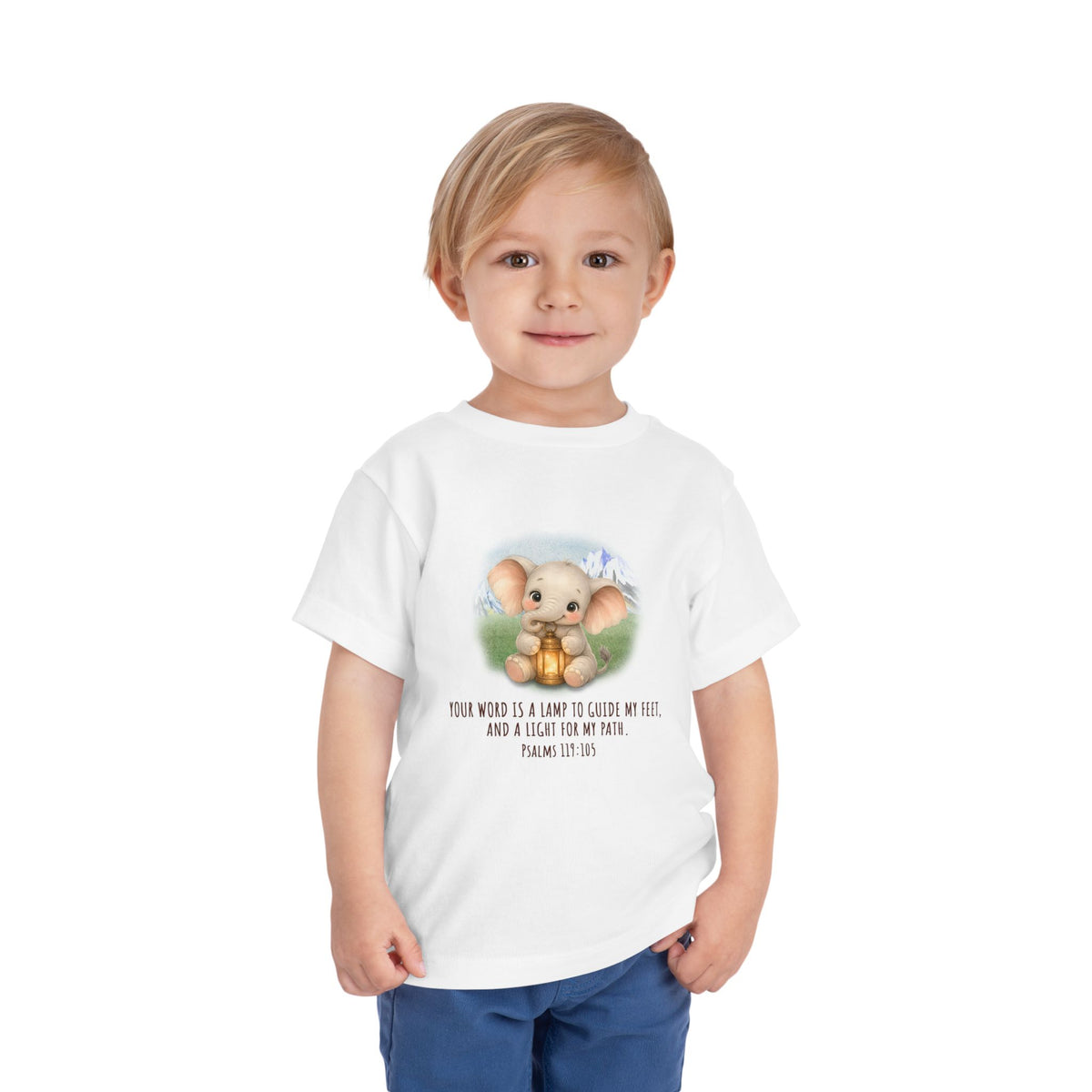 Toddler Tee - Cute Elephant with Lantern & Psalm 119:105 Inspirational Kids T-Shirt
