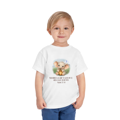 Toddler Tee - Cute Elephant with Lantern & Psalm 119:105 Inspirational Kids T-Shirt