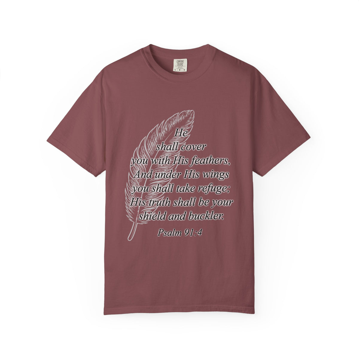 Psalm 91 Feather T-Shirt — 'He Shall Cover You' Christian Faith Tee