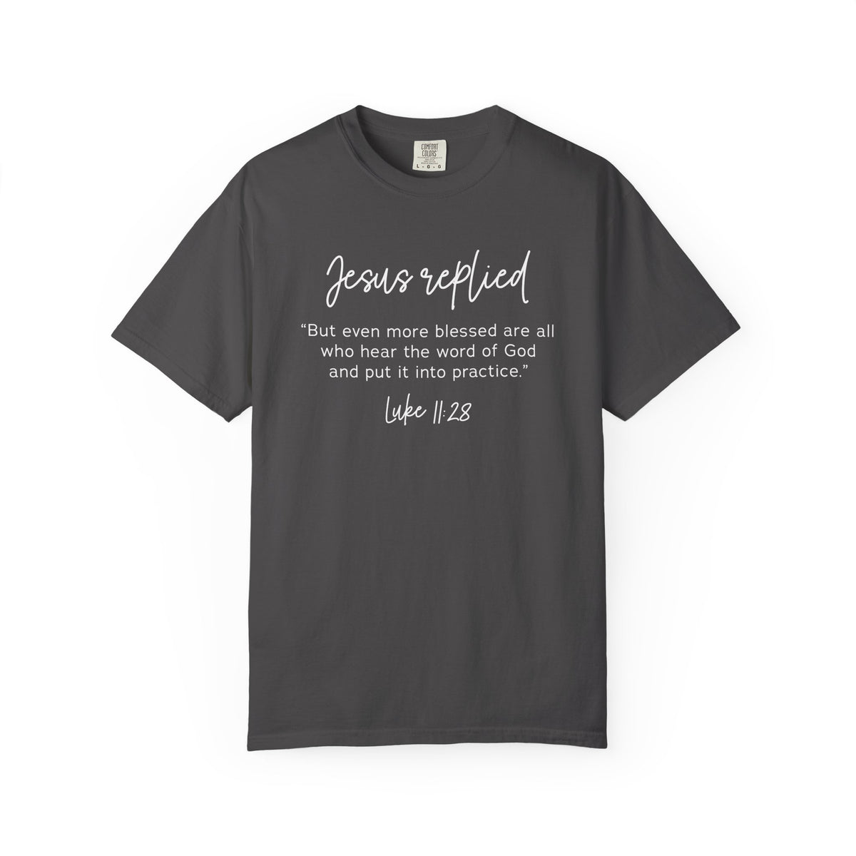 Jesus Replied Luke 11:28 T-Shirt — Faith-Based Scripture Tee