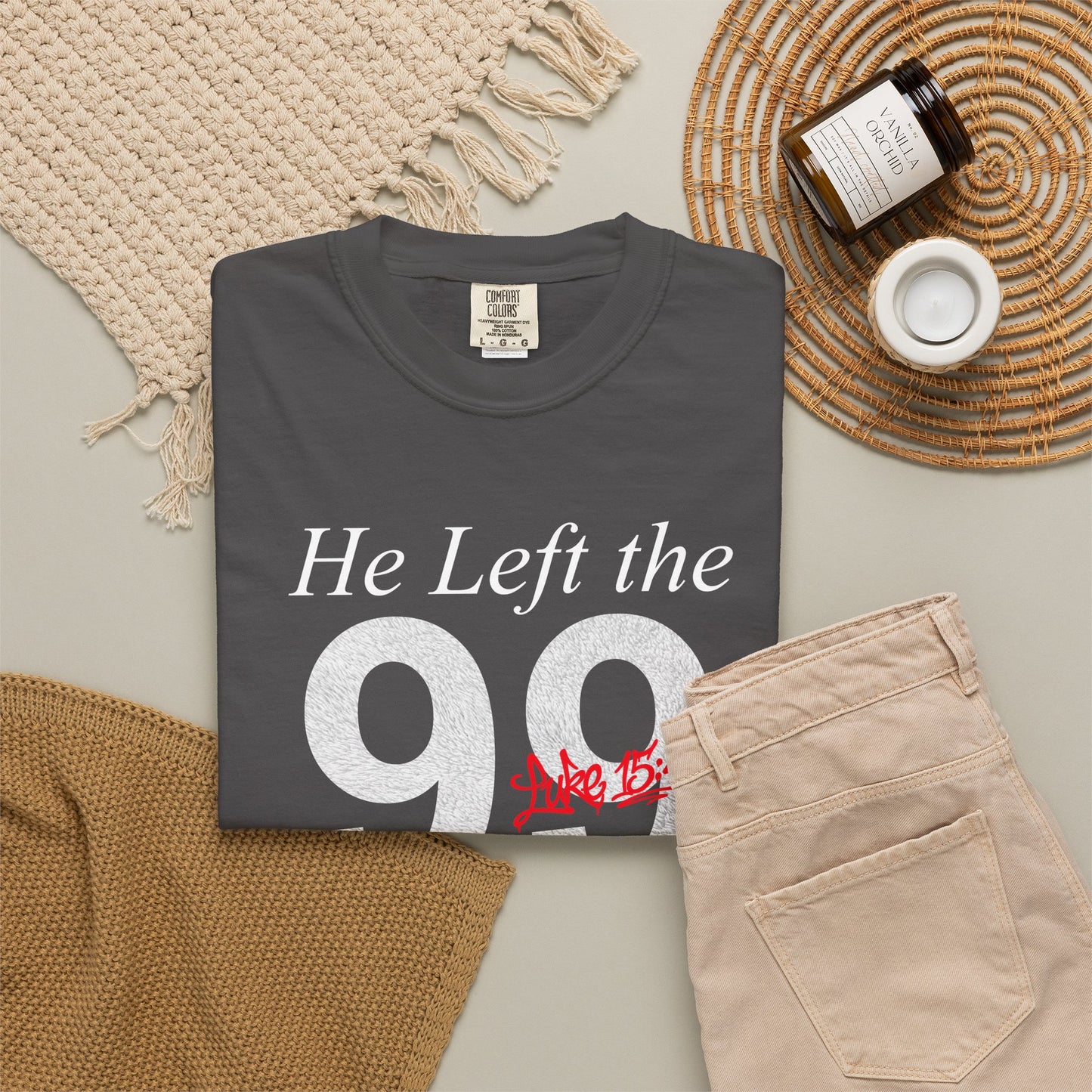 He Left the 99 Luke 15:4-7 T-Shirt — Christian Faith Parable Tee 100% Cotton