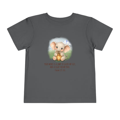 Toddler Tee - Cute Elephant with Lantern & Psalm 119:105 Inspirational Kids T-Shirt