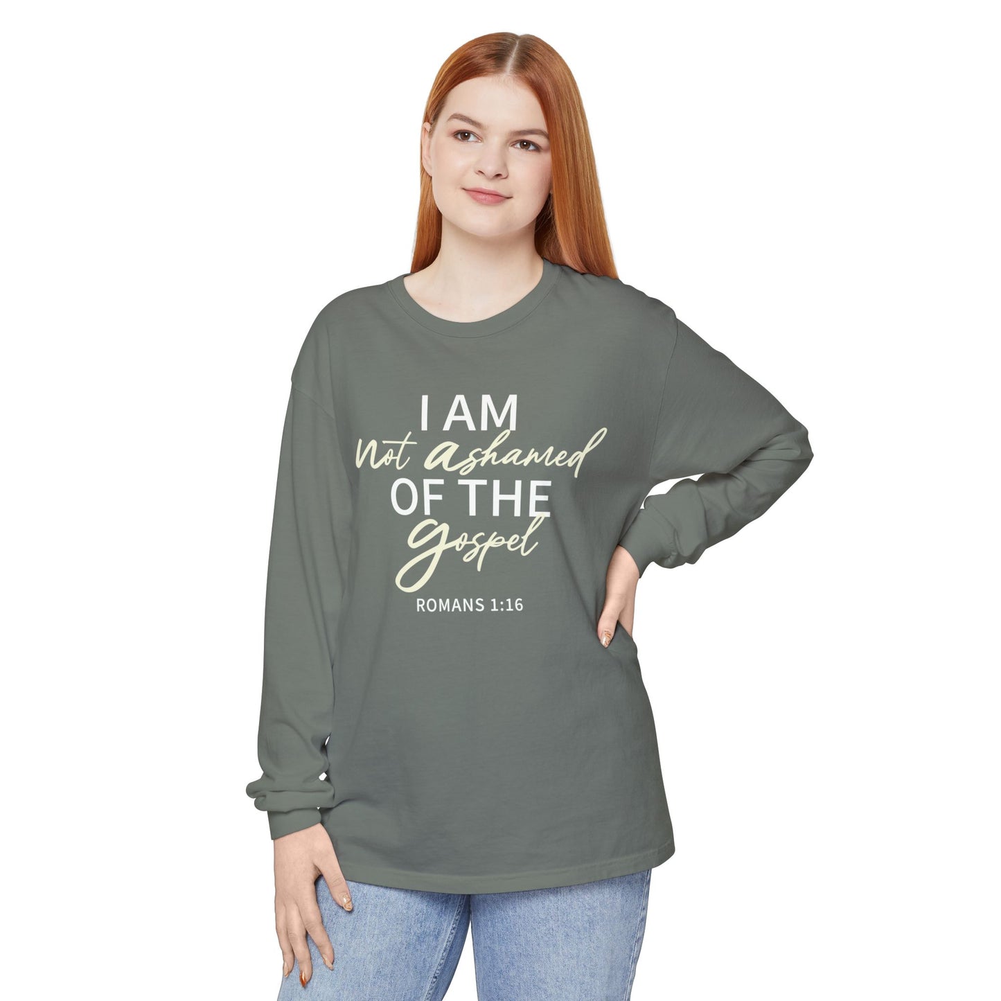 Romans 1:16 Beige 100% Cotton Lon Sleeve Comfort Color