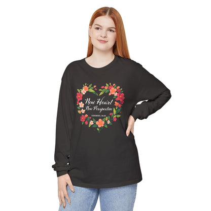 New Heart and New Perspective "Ezekiel 36:26" Long Sleeve T-Shirt 100% Cotton