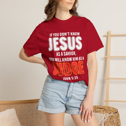 Know Jesus as Savior Cotton T-shirt — Faith-Based Christian Tee