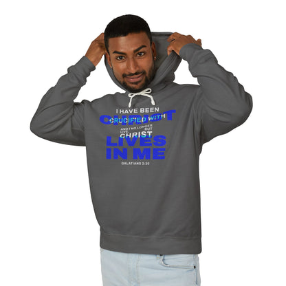 I have been Crucified with Christ "Galatians 2:20"  Blue 100% Cotton Unisex Hoodie