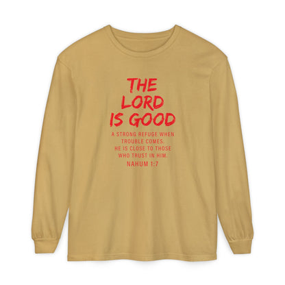 The Lord is Good "Nahum 1:7" Red Long Sleeve