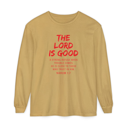 The Lord is Good "Nahum 1:7" Red Long Sleeve