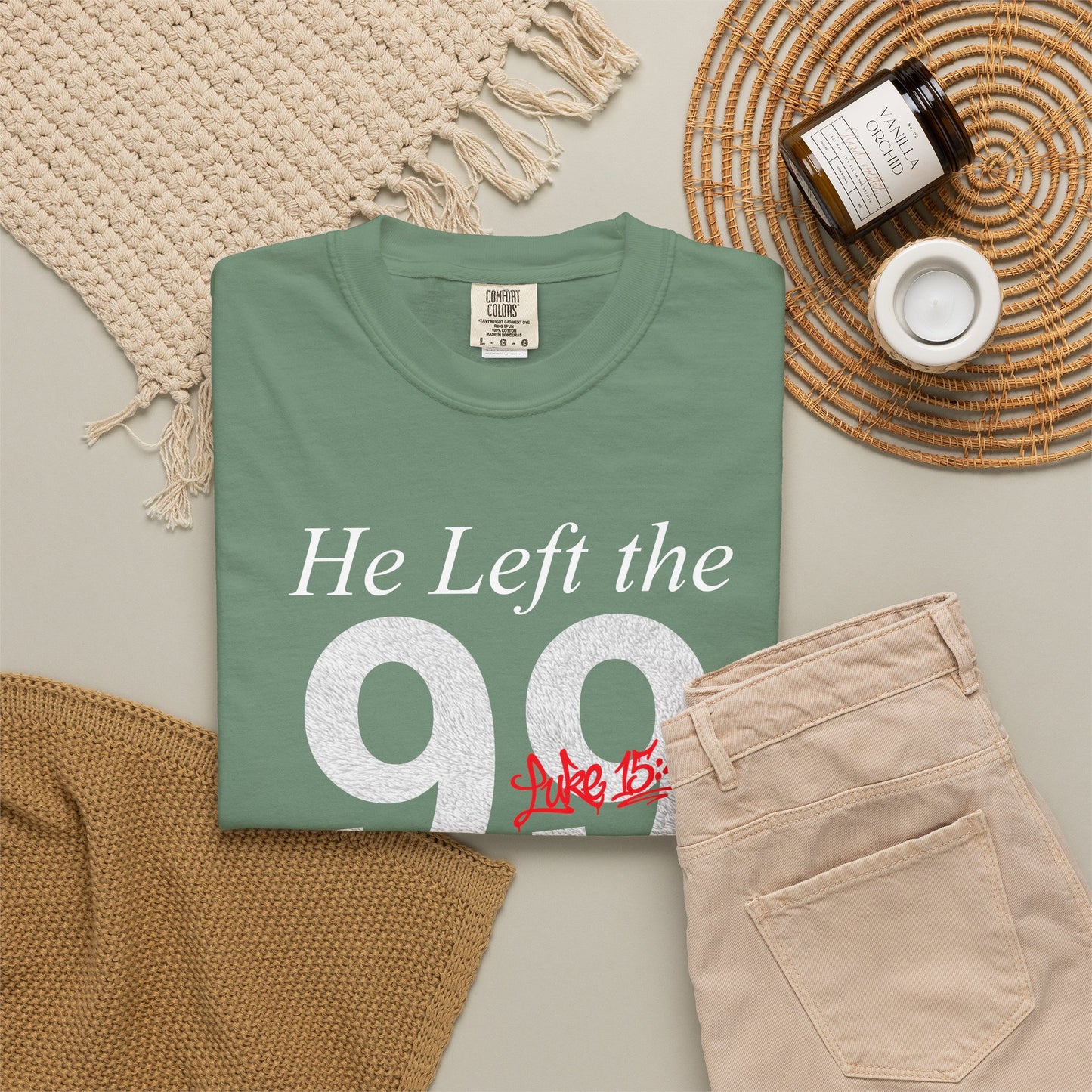 He Left the 99 Luke 15:4-7 T-Shirt — Christian Faith Parable Tee 100% Cotton