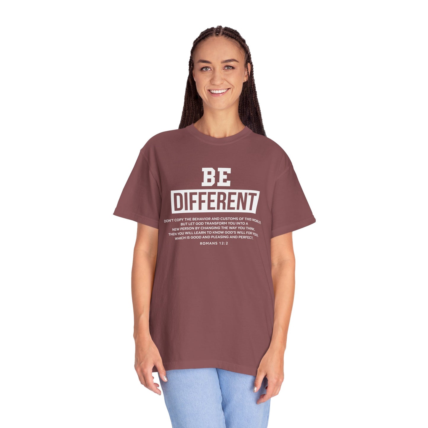 Be Different Romans 12:2 T-Shirt — Christian Faith Graphic T-shirt