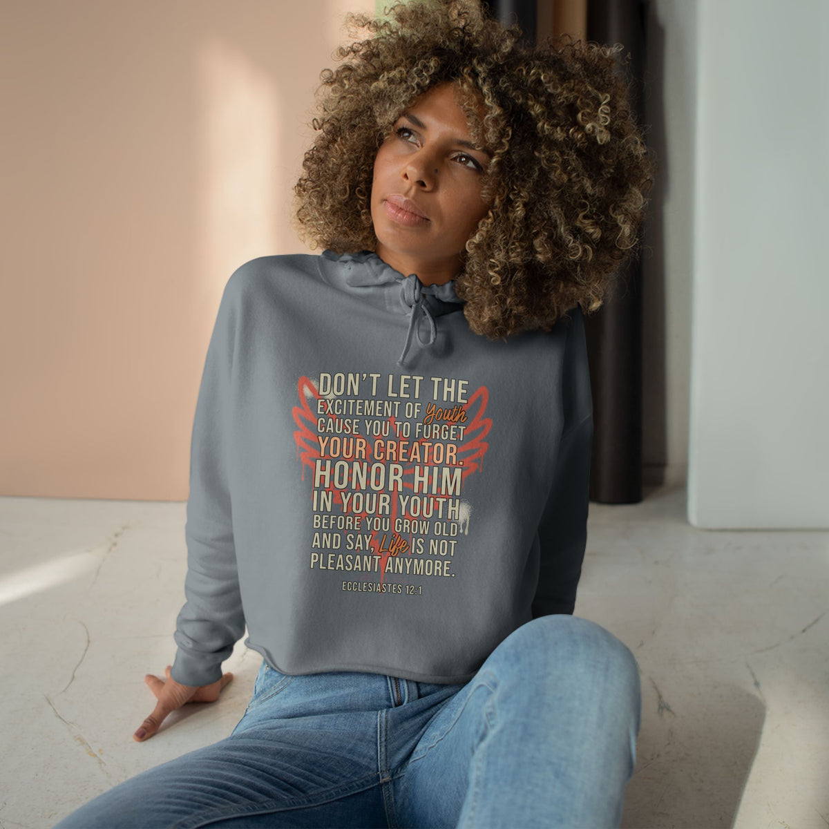 Crop Hoodie — "Honor Him" Faith Graphic Cropped Hoodie