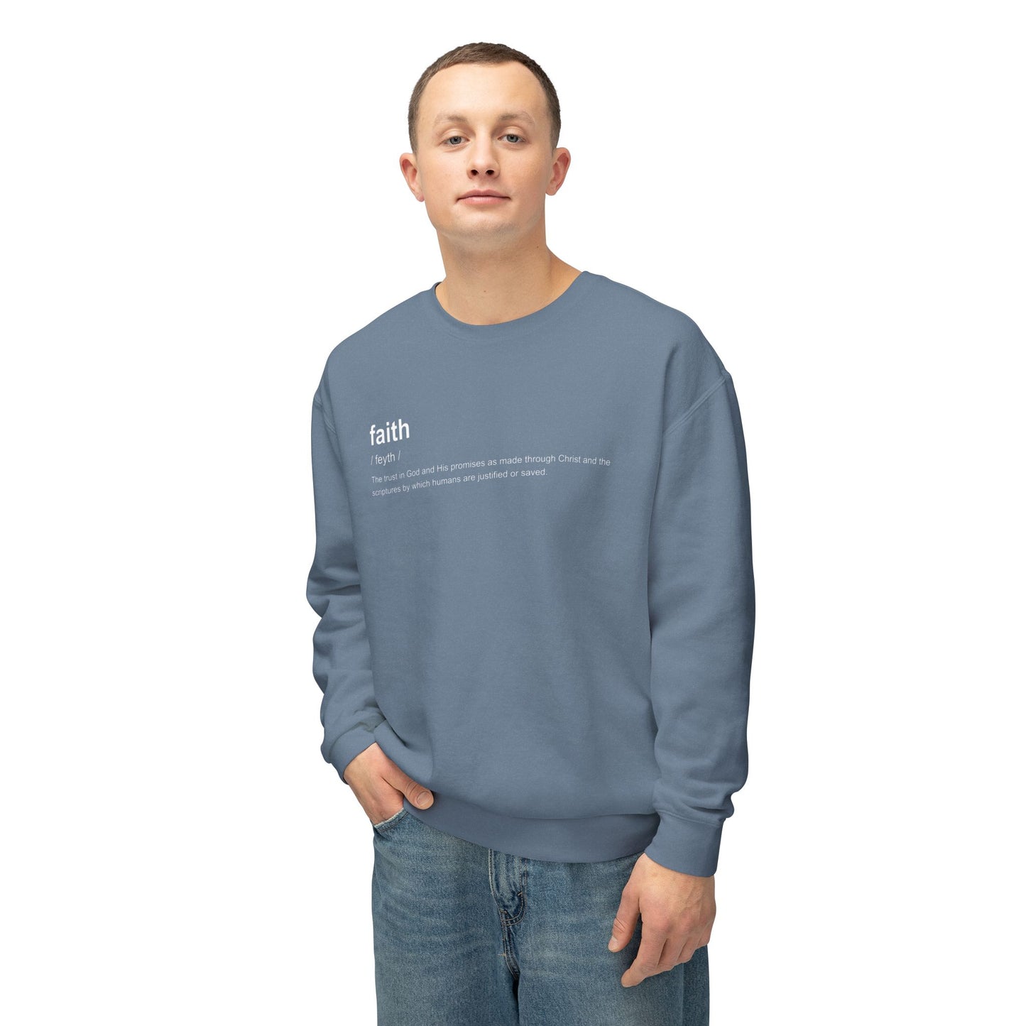 Faith Definition Crewneck Sweatshirt — 'faith definition 100% cotton' Graphic