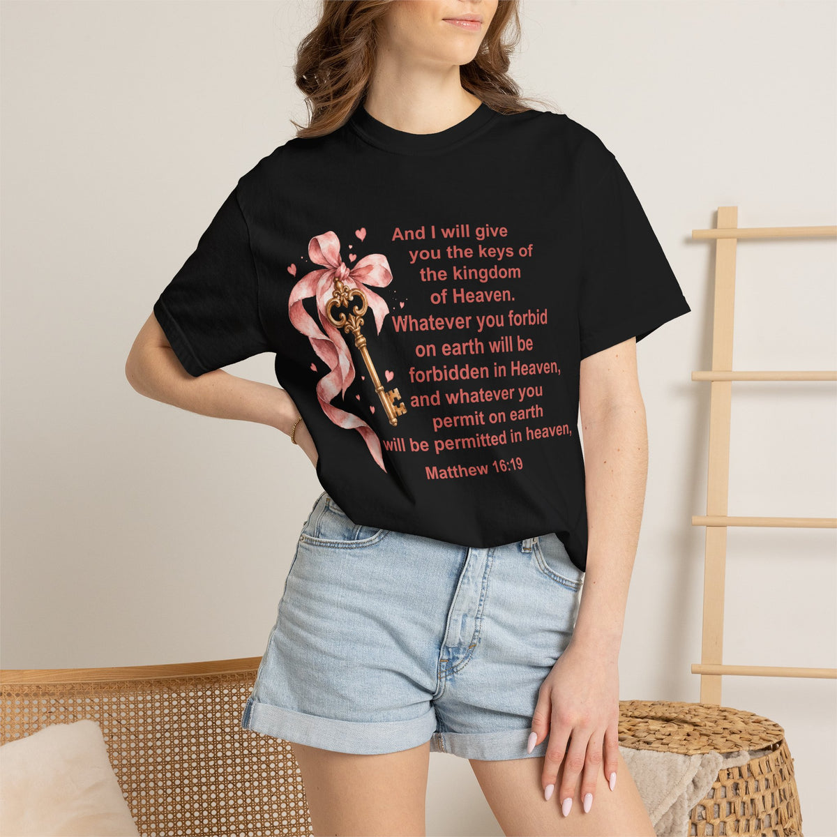 Christian Scripture Keys of the Kingdom T-shirt — Matthew 16:19 Floral Design