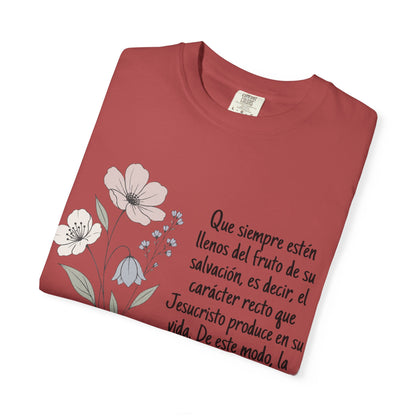 Christian Floral Verse T-Shirt — Spanish Filipenses 1:11 Scripture Tee