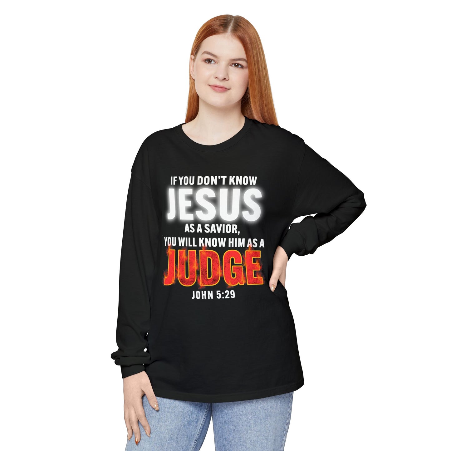 Know Jesus as Savior Cotton T-shirt — Faith-Based Christian Long Sleeve Tee