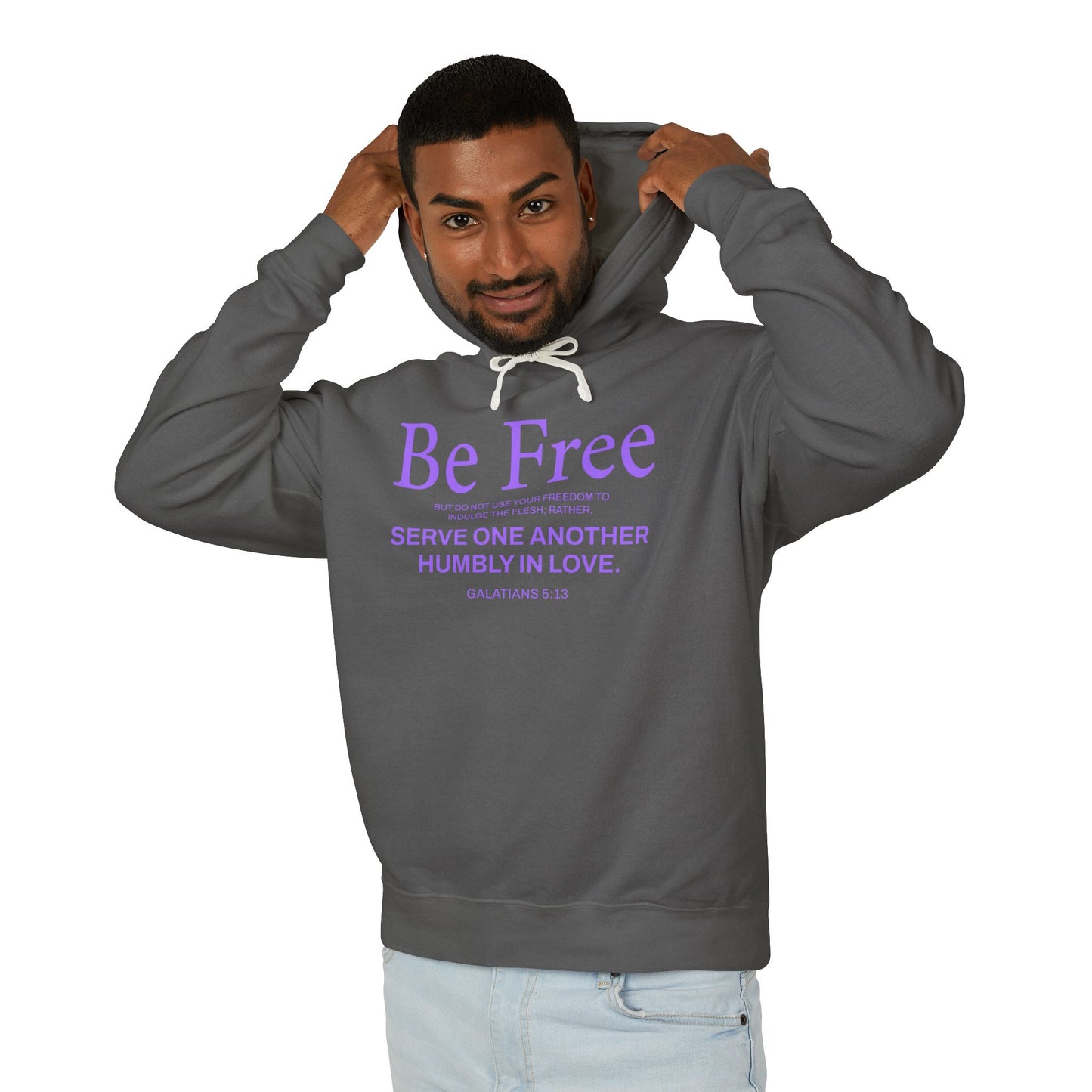 Be Free "Galatians 5:13" PURPLE 100% Cotton Hoodie