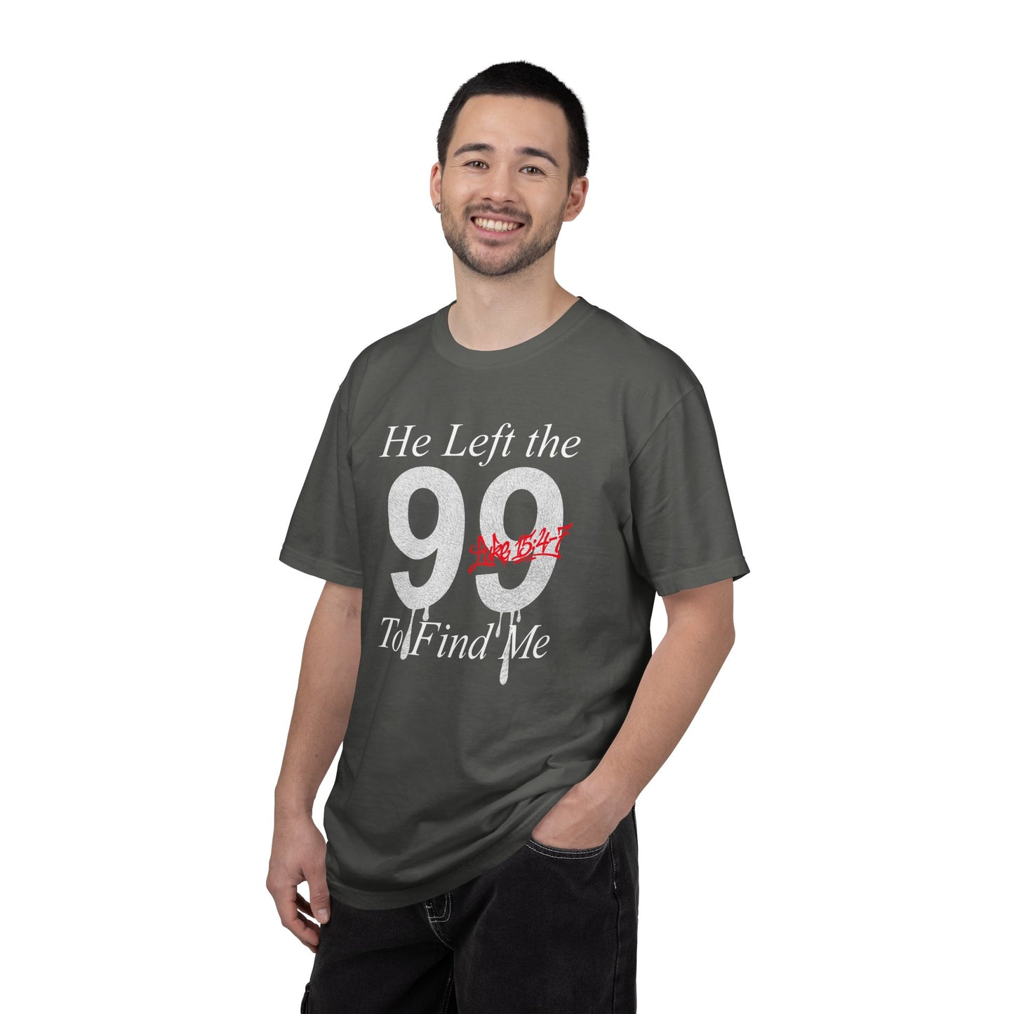 He Left the 99 Luke 15:4-7 T-Shirt — Christian Faith Parable Tee 100% Cotton