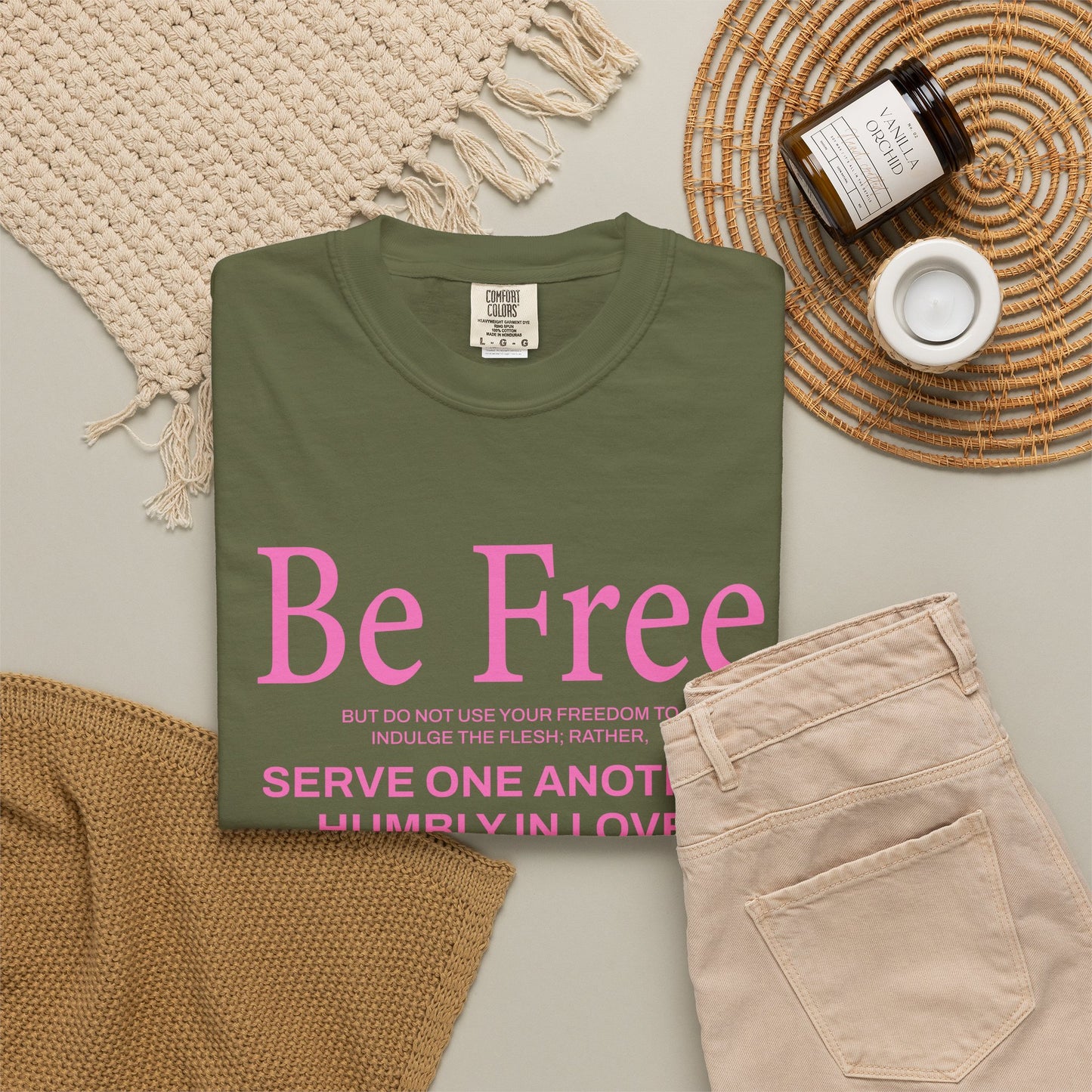 Be Free Galatians 5:13 Pink T-Shirt — Faith-Inspired Christian Tee