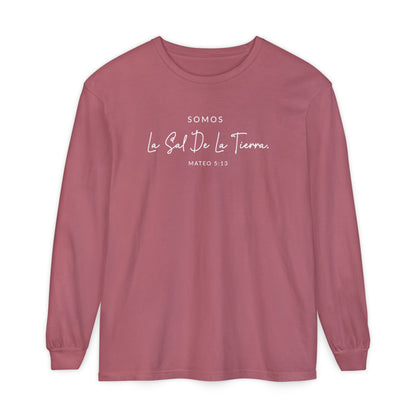 Somos la Sal de la Tierra Mateo 5:13 100% Cotton long Sleeve -Shirt — Spanish Wise Woman Bible Verse