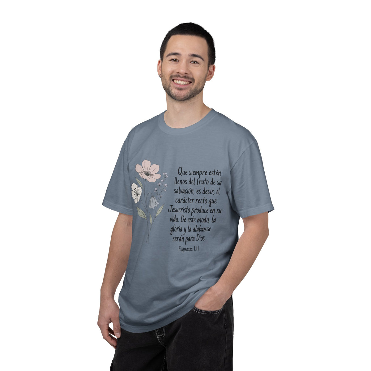 Christian Floral Verse T-Shirt — Spanish Filipenses 1:11 Scripture Tee