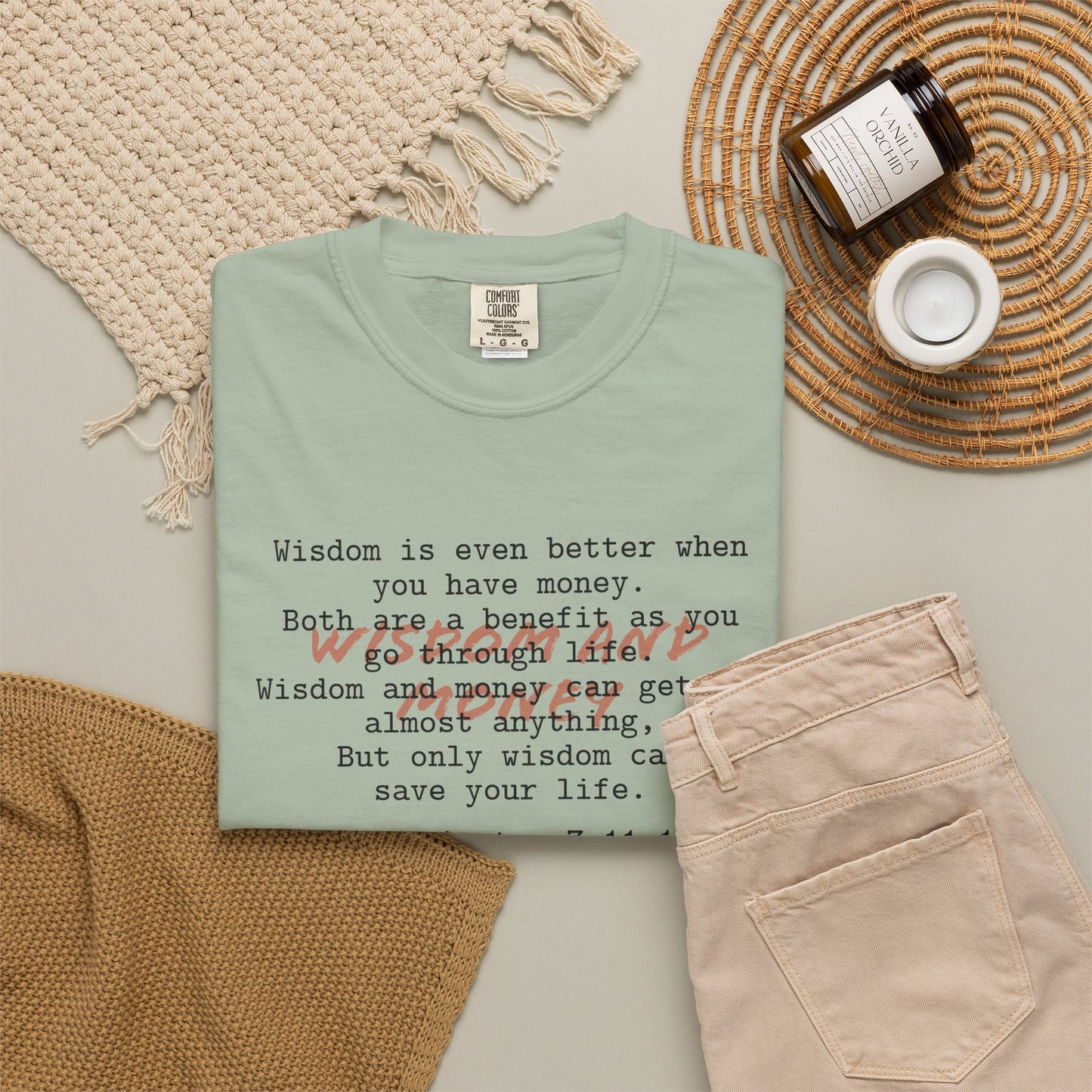 Wisdom and Money Ecclesiastes 7:11-12 100% Cotton T-Shirt — Spanish Wise Woman Bible Verse