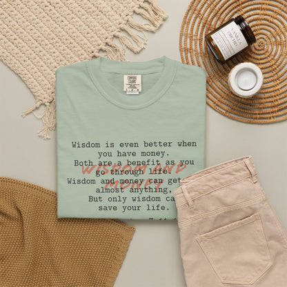 Wisdom and Money Ecclesiastes 7:11-12 100% Cotton T-Shirt — Spanish Wise Woman Bible Verse