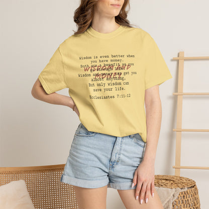 Wisdom and Money Ecclesiastes 7:11-12 100% Cotton T-Shirt — Spanish Wise Woman Bible Verse