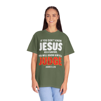 Know Jesus as Savior Cotton T-shirt — Faith-Based Christian Tee