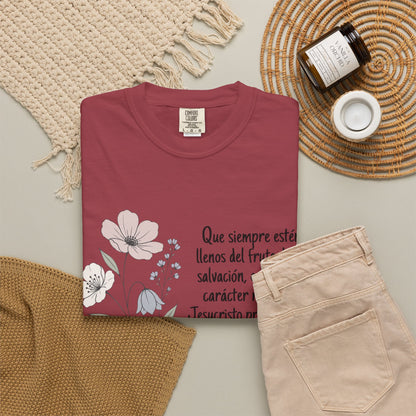 Christian Floral Verse T-Shirt — Spanish Filipenses 1:11 Scripture Tee