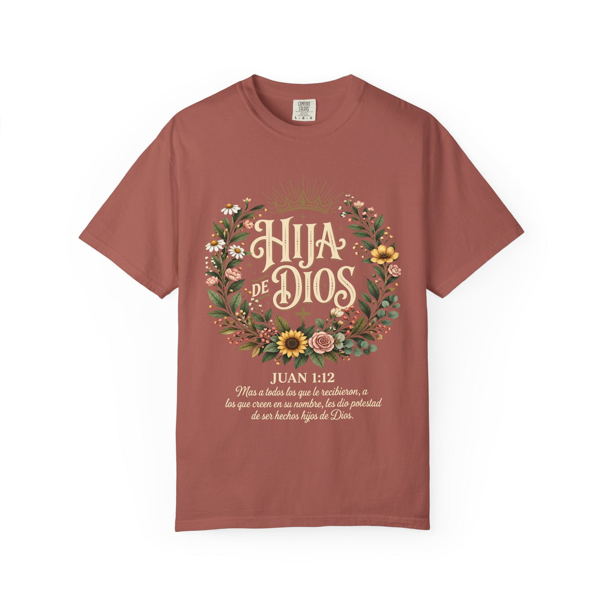 Hija de Dios Floral T‑Shirt — Juan 1:12 Christian Tee