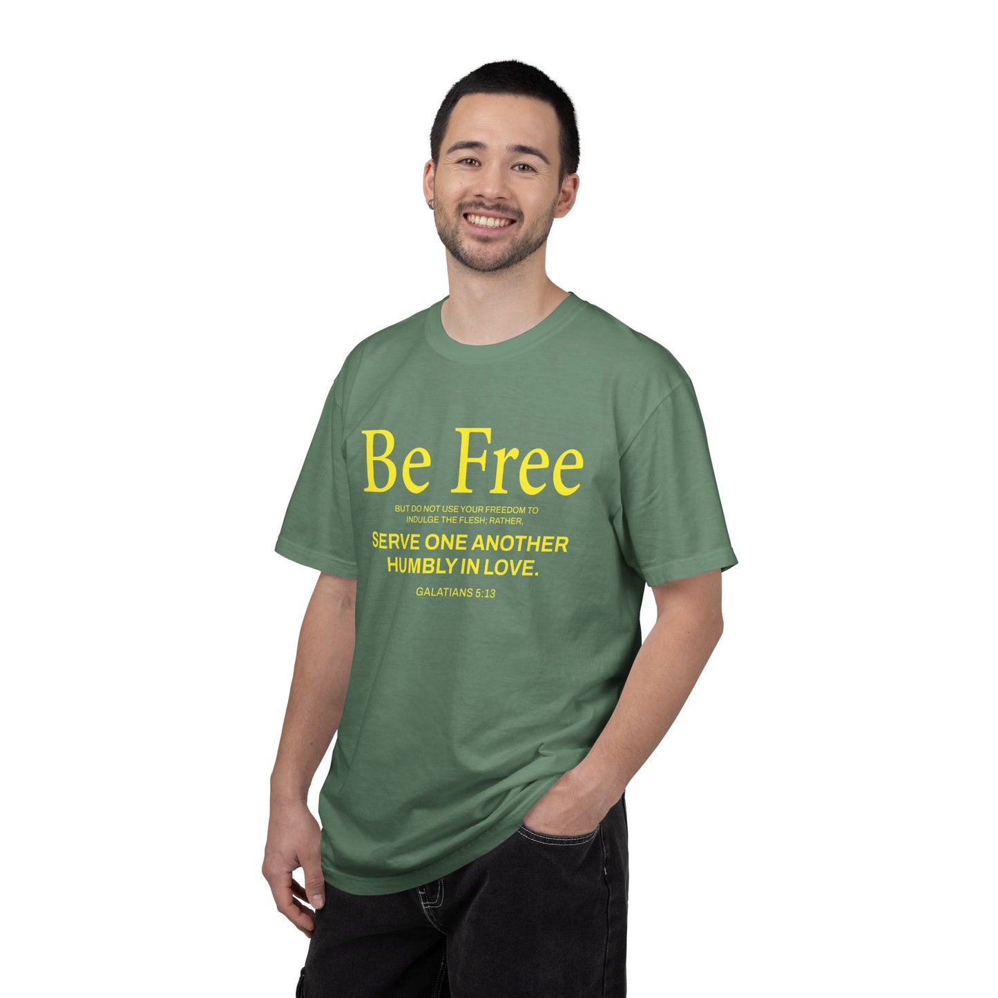 Be Free "Galatians 5:13" Yellow 100% Cotton T-Shirt