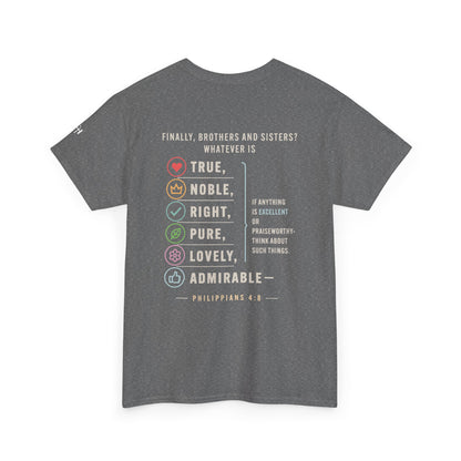 Philippians 4:8 True Noble Right Pure Lovely Adorably Christian T-Shirt