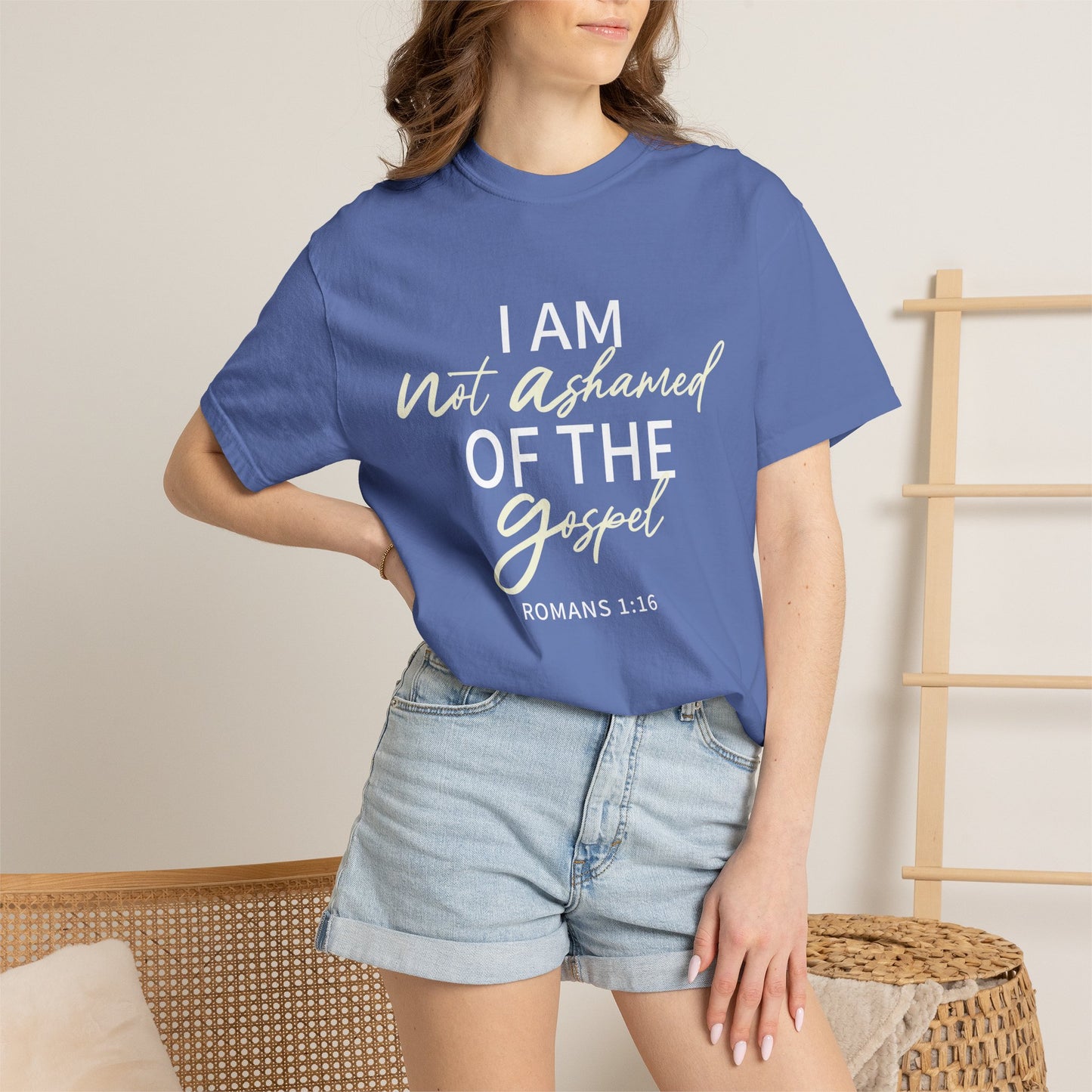Romans 1:16 T-Shirt — Beige 100% Cotton