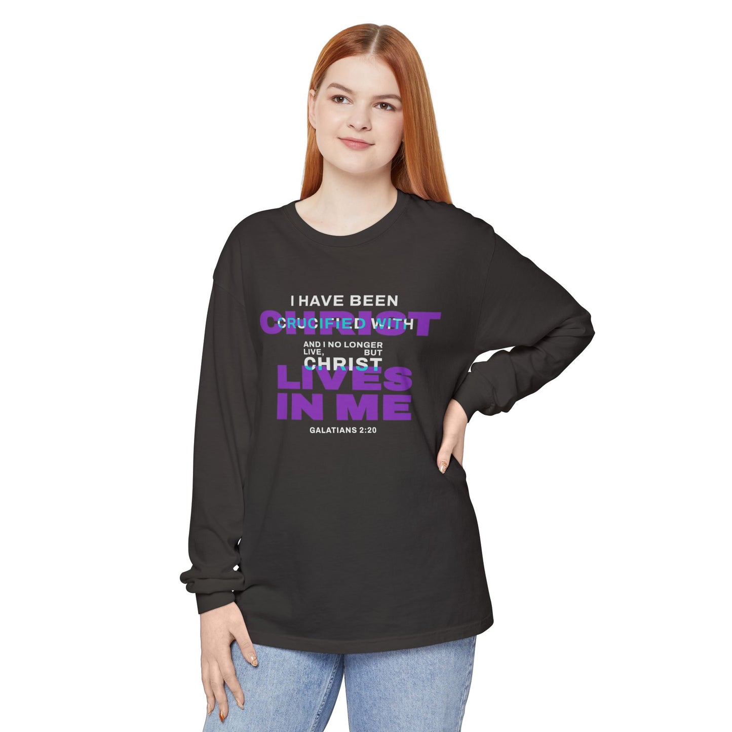 I have been Crucified with Christ "Galatians 2:20" Purple 100% Long Sleeve