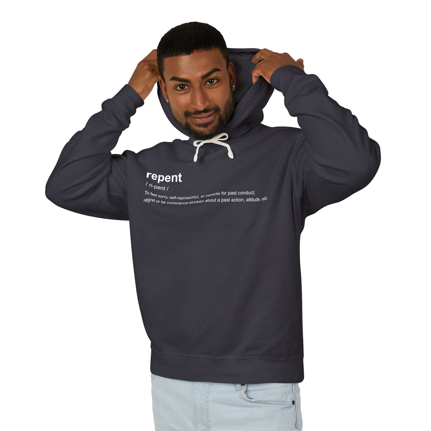 Repent Definition 100% Cotton Hoodie — Lightweight Religious Pullover