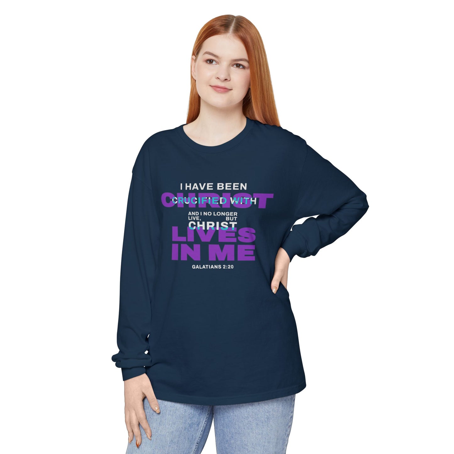 I have been Crucified with Christ "Galatians 2:20" Purple 100% Long Sleeve