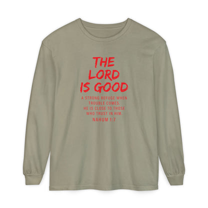 The Lord is Good "Nahum 1:7" Red Long Sleeve