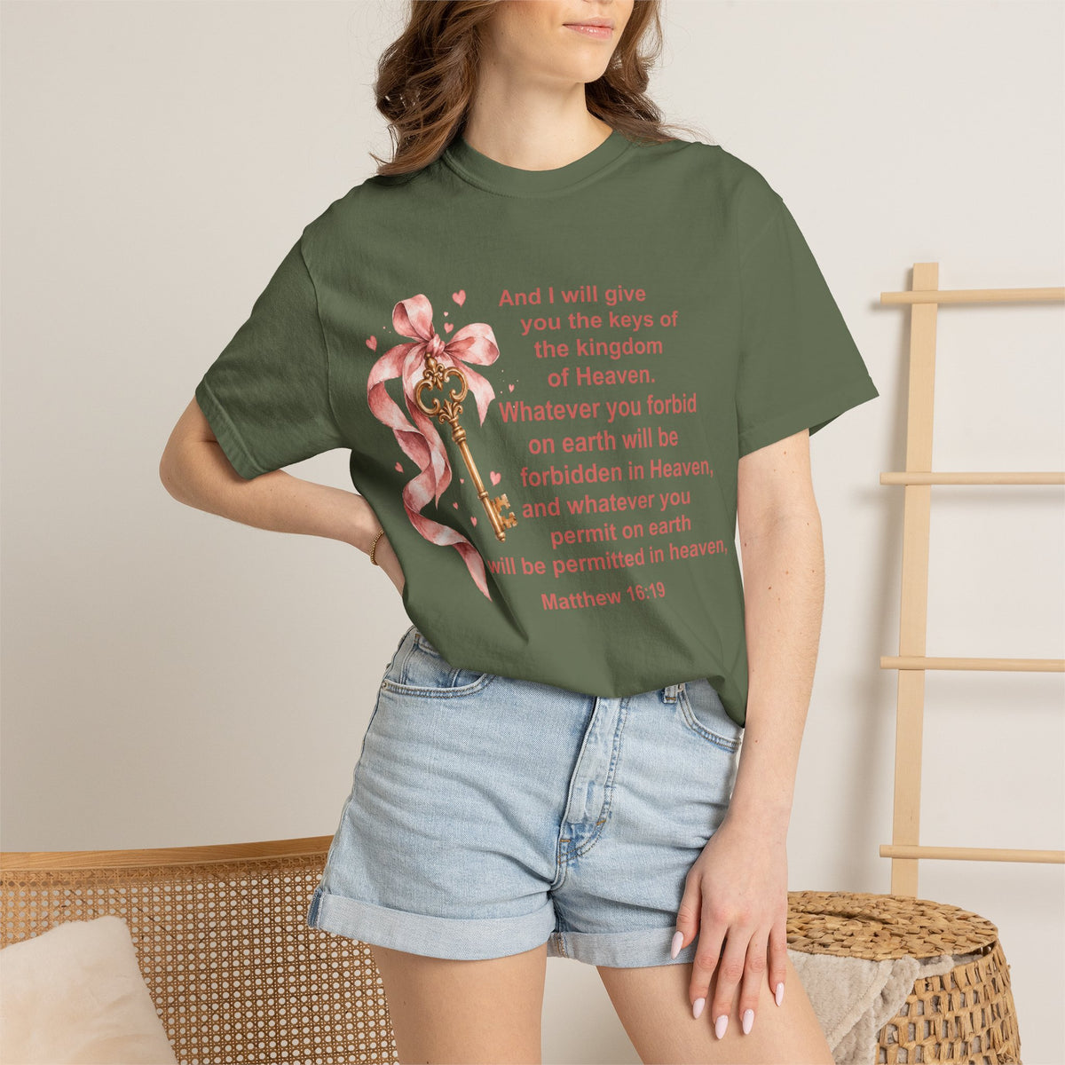Christian Scripture Keys of the Kingdom T-shirt — Matthew 16:19 Floral Design