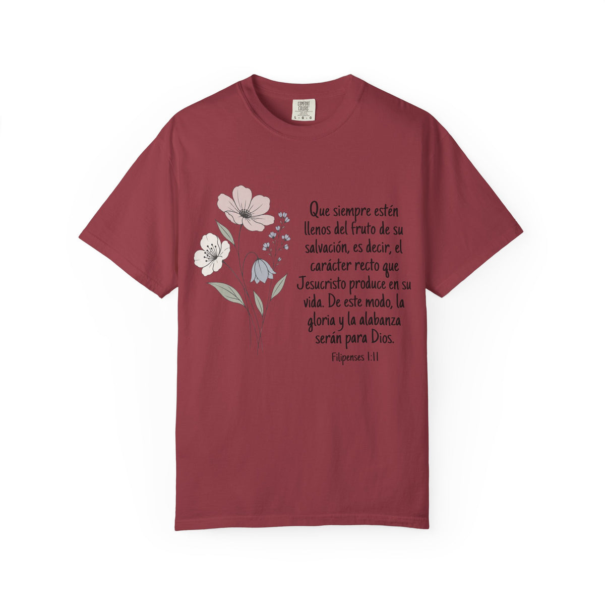Christian Floral Verse T-Shirt — Spanish Filipenses 1:11 Scripture Tee