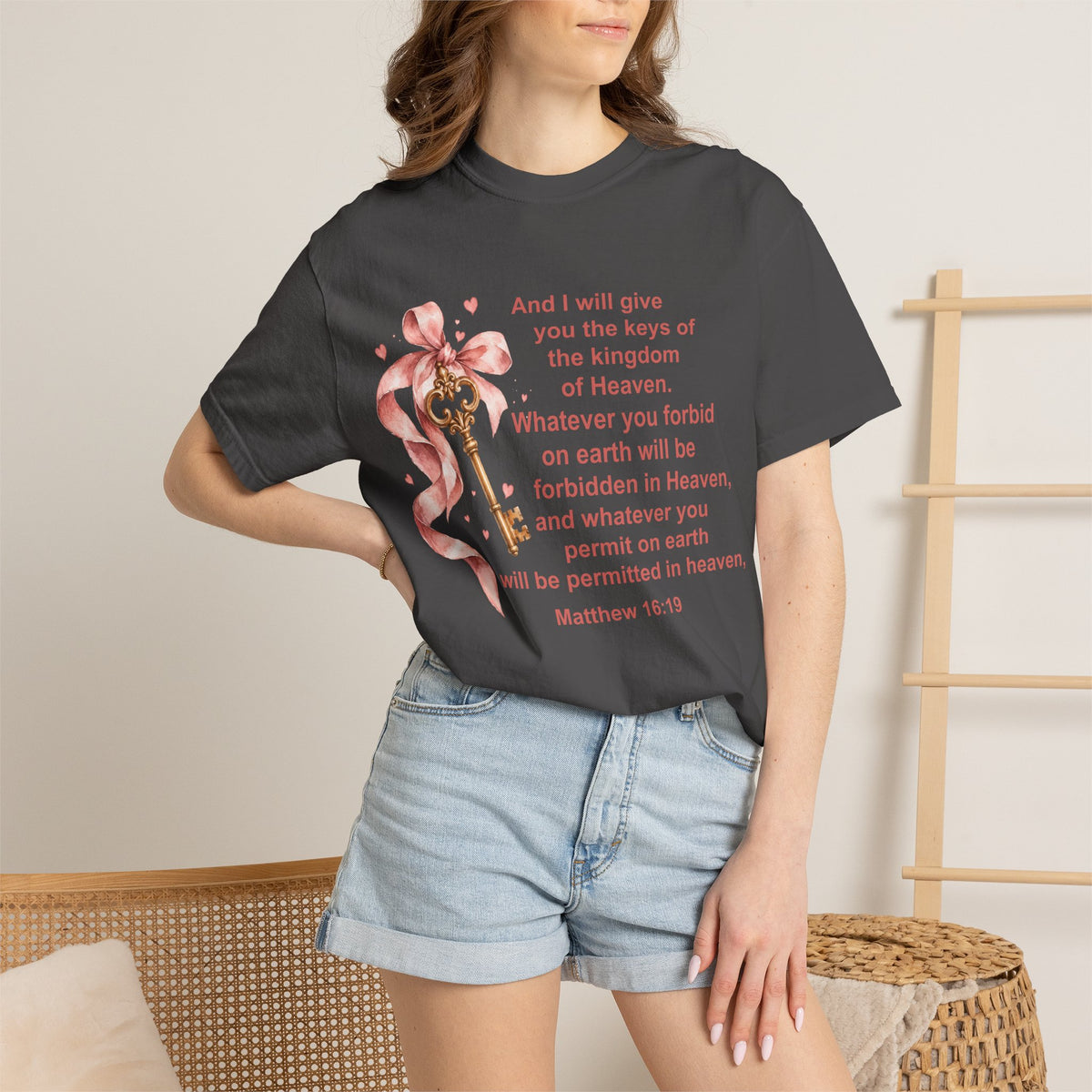 Christian Scripture Keys of the Kingdom T-shirt — Matthew 16:19 Floral Design