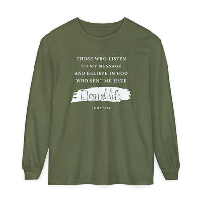 Eternal Life John 5:24 Long Sleeve T‑Shirt — Inspirational Christian Scripture Tee