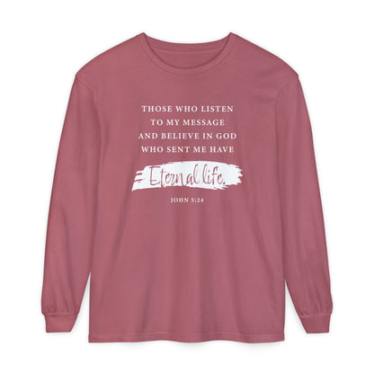 Eternal Life John 5:24 Long Sleeve T‑Shirt — Inspirational Christian Scripture Tee