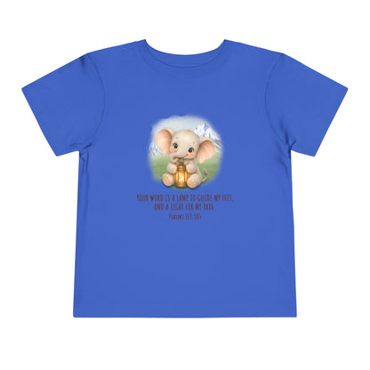 Toddler Tee - Cute Elephant with Lantern & Psalm 119:105 Inspirational Kids T-Shirt