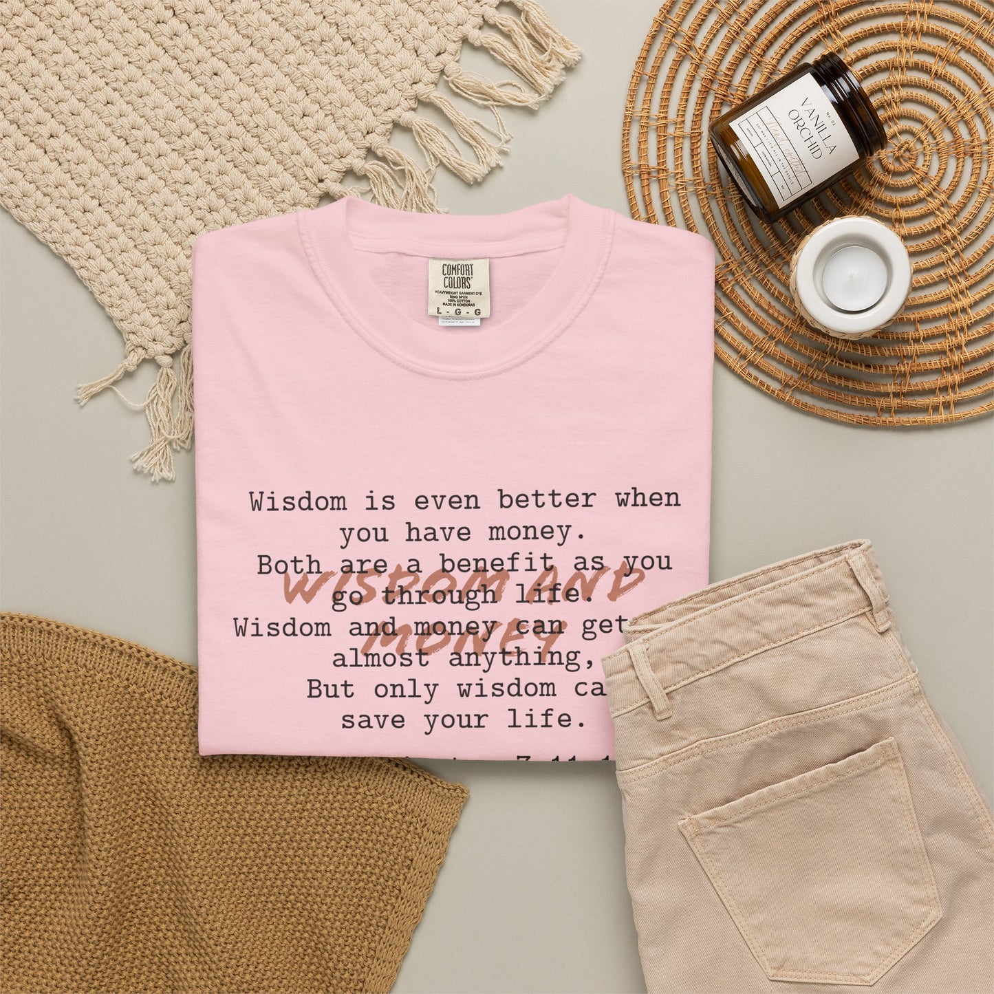 Wisdom and Money Ecclesiastes 7:11-12 100% Cotton T-Shirt — Spanish Wise Woman Bible Verse