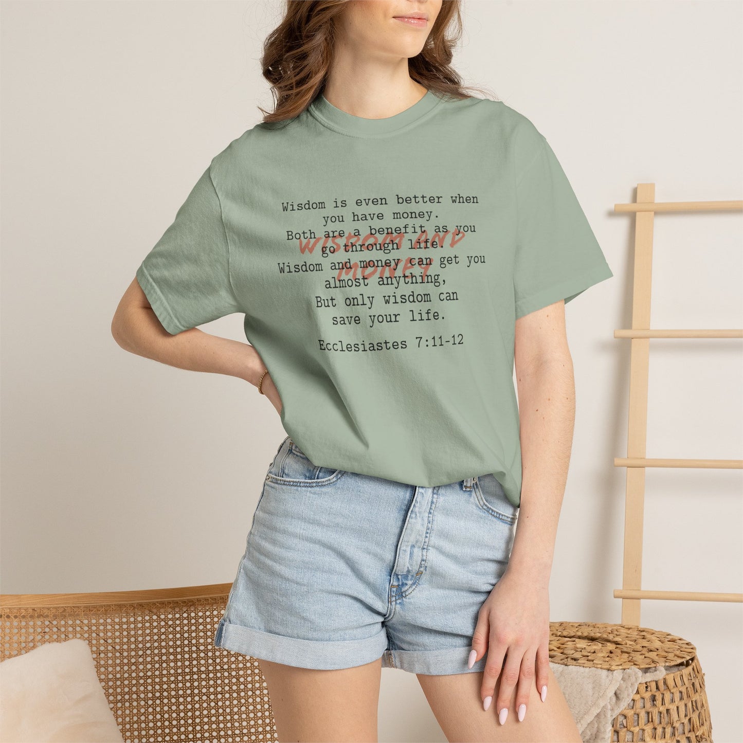 Wisdom and Money Ecclesiastes 7:11-12 100% Cotton T-Shirt — Spanish Wise Woman Bible Verse