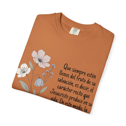 Christian Floral Verse T-Shirt — Spanish Filipenses 1:11 Scripture Tee