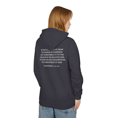Rescued Colossians 1:13 Cotton Hoodie — Bible Verse Inspirational Hooded Sweatshirt